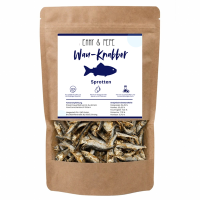 Wau-Knabber Sprotte von EMMY & PEPE – Produkttüte, 100 % Sprotte, schonend getrocknet