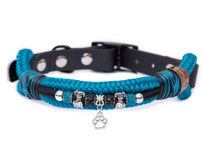 Tauhalsband für Hunde mit Perlen, Modell Leo Aqua, in verschiedenen Größen für große und kleine Hude