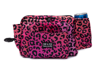 Wau-Pack große Gassitasche, Modell  Leo Pink, pink mit Leomuster, Gurtlängen:  S (60-85cm),M (80-110cm),L (100-145cm) - bei jedem Spaziergang alles dabei