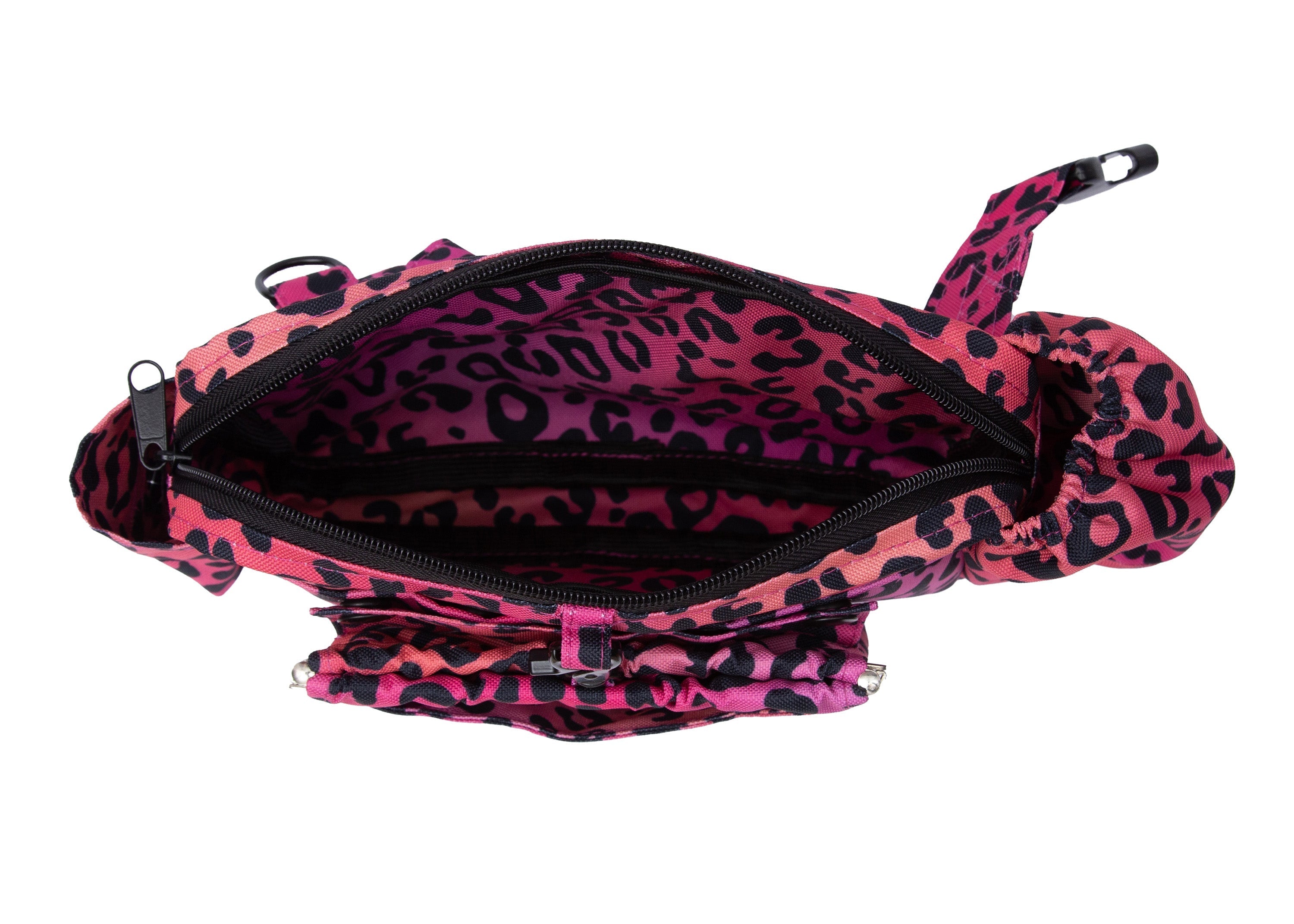 Wau-Pack große Gassitasche, Modell  Leo Pink, pink mit Leomuster, Gurtlängen:  S (60-85cm),M (80-110cm),L (100-145cm) - bei jedem Spaziergang alles dabei - großes Innenfach