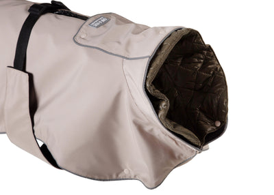 Wau-Coat Taupe, 2 in 1 Hundemantel für Regen und Kälte, mit hohem Kragen