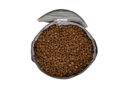 Wau-Keks Futtersack, Modell Taupe, hygienische Futteraufbewahrung dank thermoisolierender Innenbeschichtung