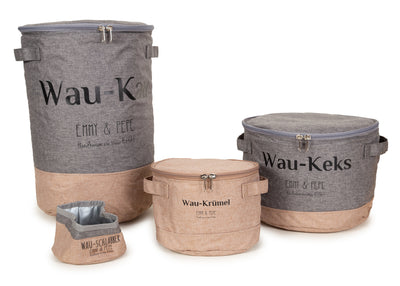 Wau-Kau Familie in Taupe - praktische Futteraufbewahrung in verschiedenen Größen