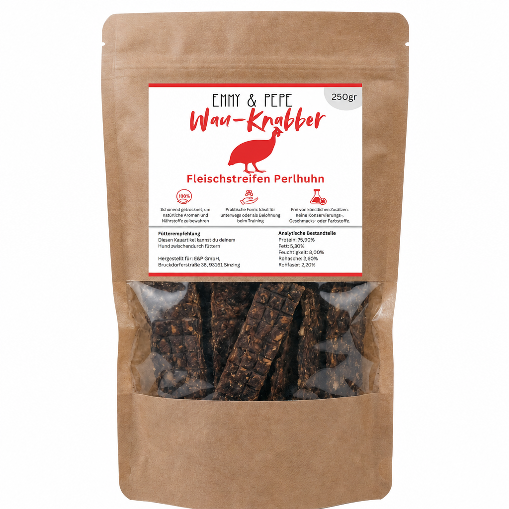 Wau-Knabber Perlhuhn-Streifen 250g