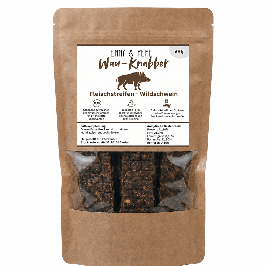 Wau-Knabber Wildschweinfleisch-Streifen 500g