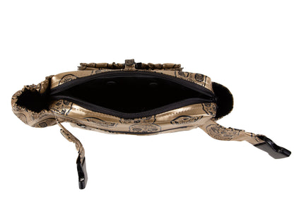 Wau-Pack große Gassitasche, Modell Goldskull, Kunstleder mit Totenkopfmotiv - großes Innenfach mit viel Platz