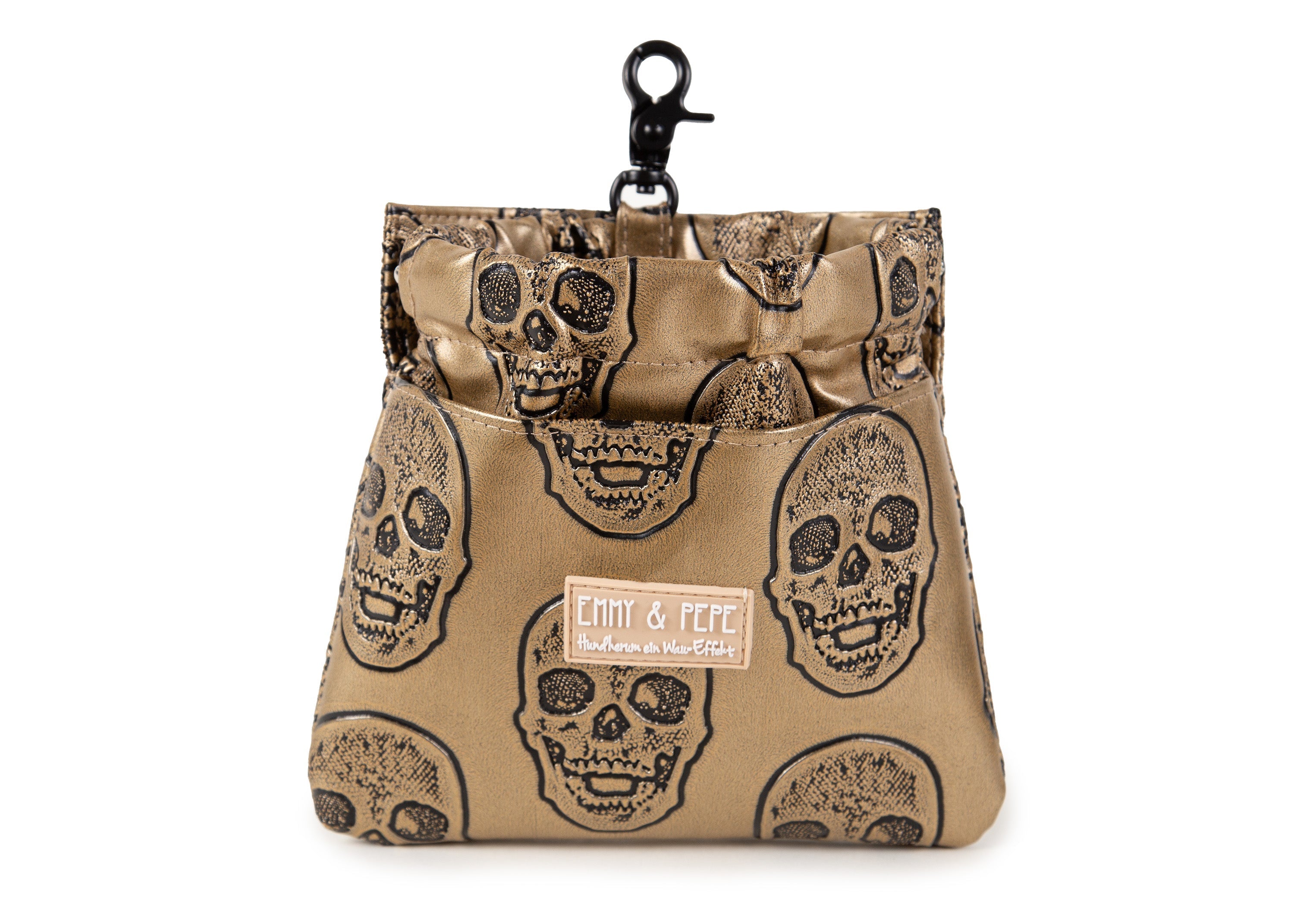 Wau-Pack große Gassitasche, Modell Goldskull, Kunstleder mit Totenkopfmotiv - mit abnehmbarer Leckerlitasche