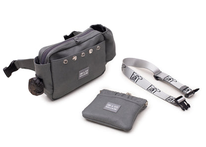 Wau-Pack große Gassitasche, Modell Kunstleder Dark Grey, dunkelgrau - mit vielen Fächern für jeden Spaziergang