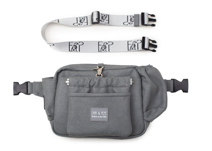 Wau-Pack große Gassitasche, Modell Kunstleder Dark Grey, dunkelgrau - mit vielen Fächern für jeden Spaziergang - mit verschiedenen Gurtlängen