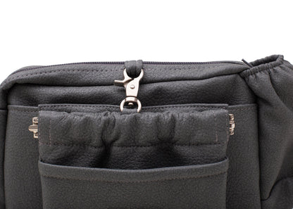 Wau-Pack große Gassitasche, Modell Kunstleder Dark Grey, dunkelgrau - mit vielen Fächern für jeden Spaziergang, mit abnehmbarer Leckerlitasche