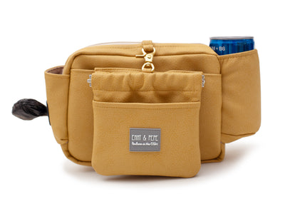 Wau-Pack große Gassitasche, Modell  Kunstleder Mustard, Gurtlänge  S (60-85cm),M (89-110cm),L (100-145cm) - bei jedem Spaziergang alles dabei