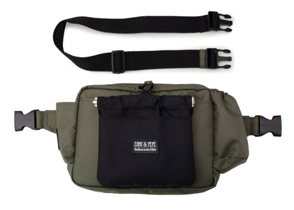 Wau-Pack große Gassitasche, Modell Lothar, olive-grüne Tasche mit schwarzem Lecherlibeutel  - verschiedene Gurtlängen