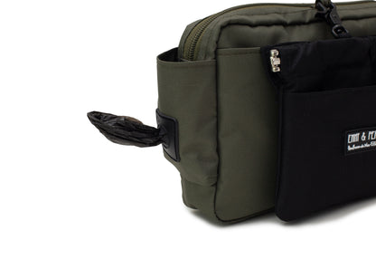 Wau-Pack große Gassitasche, Modell Lothar, olive-grüne Tasche mit schwarzem Lecherlibeutel  - praktischer Kotbeutelspender