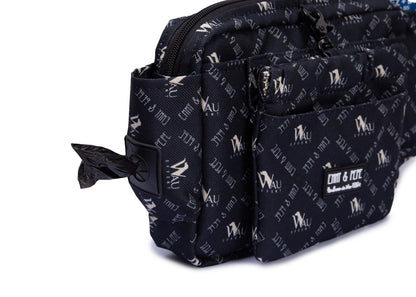 Wau-Pack große Gassitasche, Modell  "Wau-Effekt" schwarz mit kleinen Logos, praktischer Kotbeutelspender