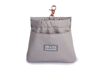 Wau-Pack große Gassitasche, Modell Wildleder Silber, abnehmbare Leckerlitasche