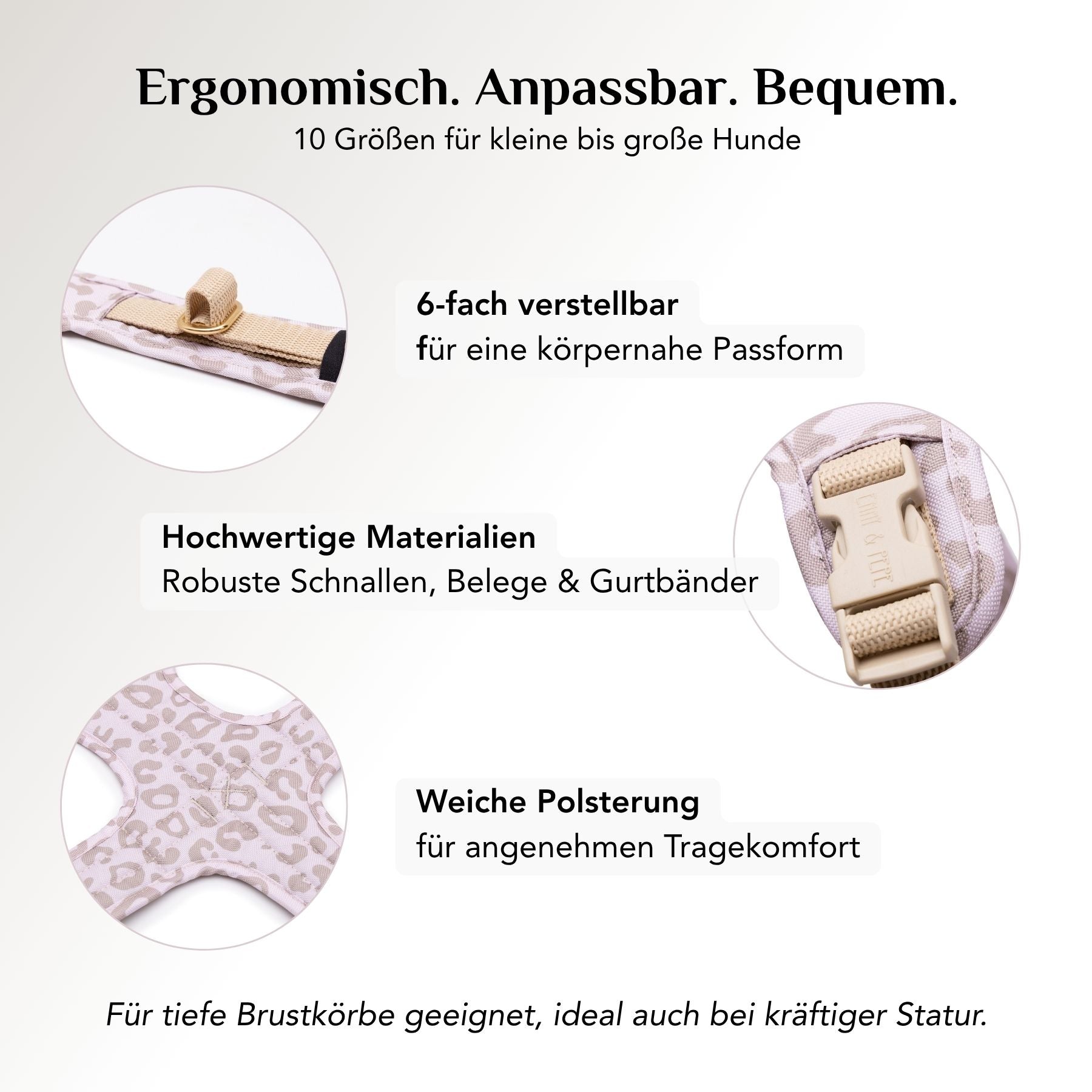 Gepolstertes Sicherheitsgeschirr für Hunde Leo Cream mit ergonomischer Passform und freier Schulterbewegung