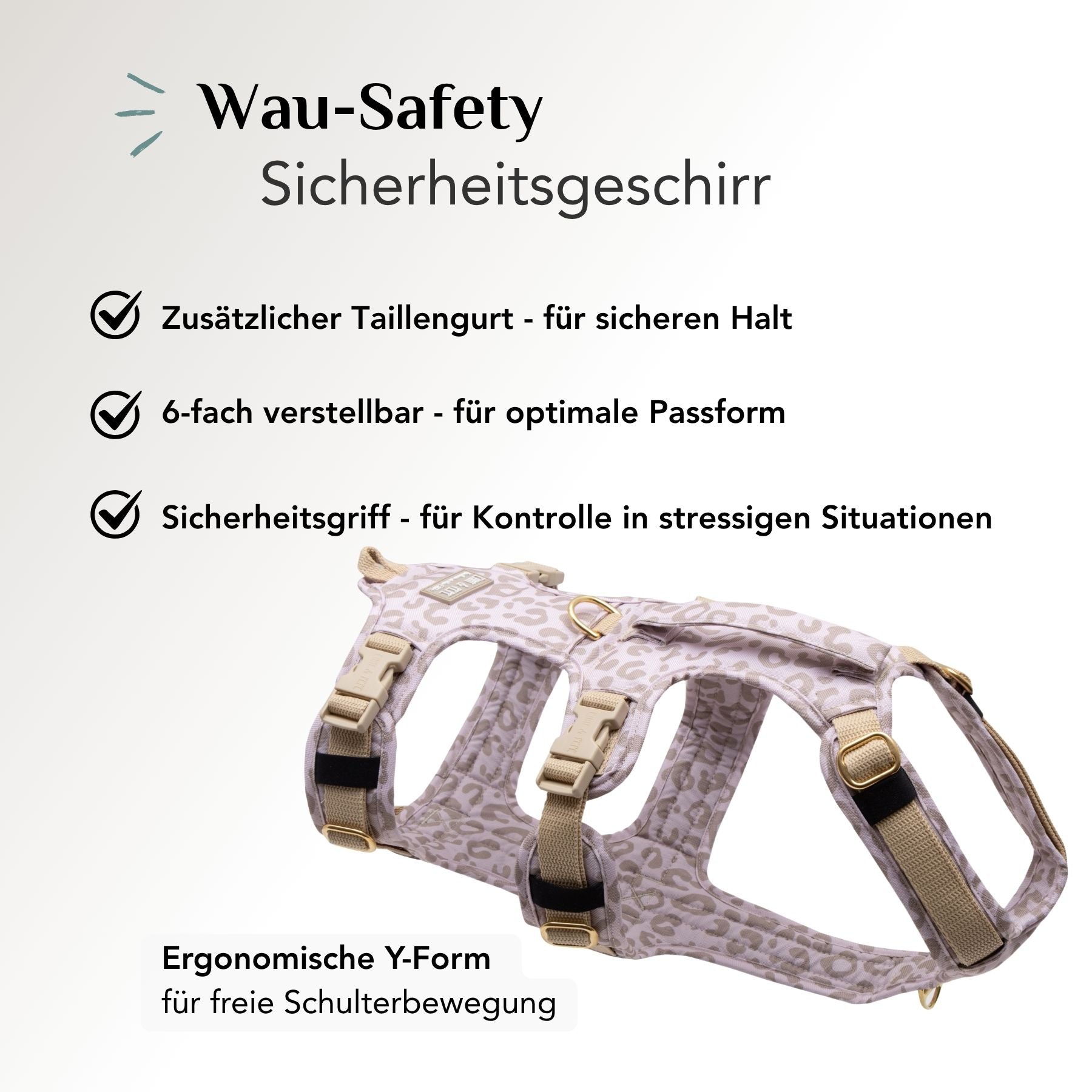 Sicherheitsgeschirr für Hunde Leo Cream mit Taillengurt, 6-facher Verstellung und ergonomischer Y-Form