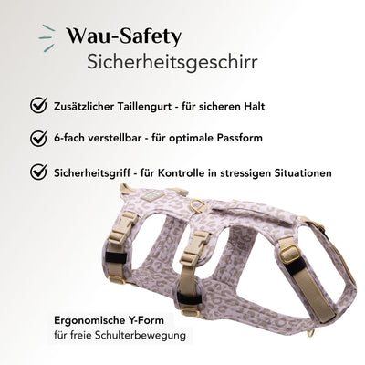 Sicherheitsgeschirr für Hunde Leo Cream mit Taillengurt, 6-facher Verstellung und ergonomischer Y-Form