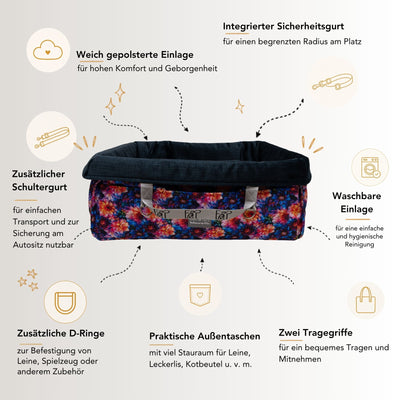 Wau Snuggle Hundekörbchen für unterwegs Design Dahlia von EMMY & PEPE mit USP