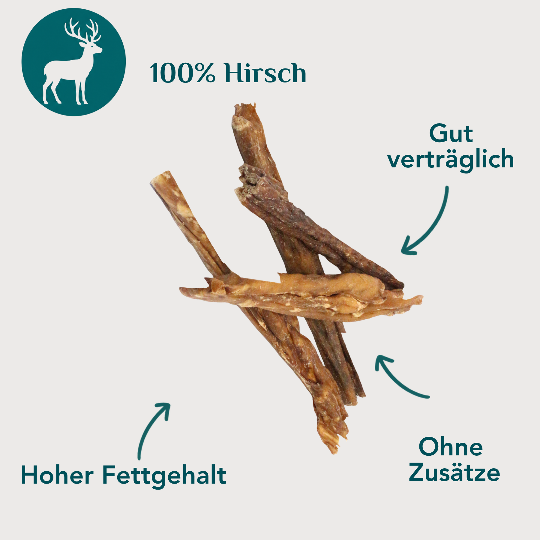 Wau-Knabber Hirschachillessehne freigestellt – 100 % Hirsch, natürliches Kollagen, hypoallergen, ohne Zusätze