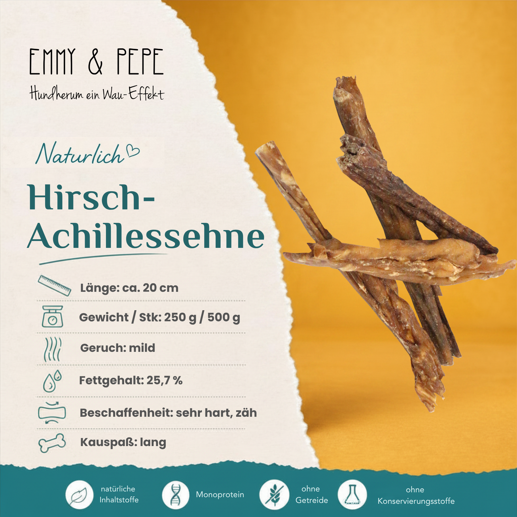 Produkteigenschaften Hirschachillessehne für Hunde – Fettgehalt, Beschaffenheit und Kauspaß