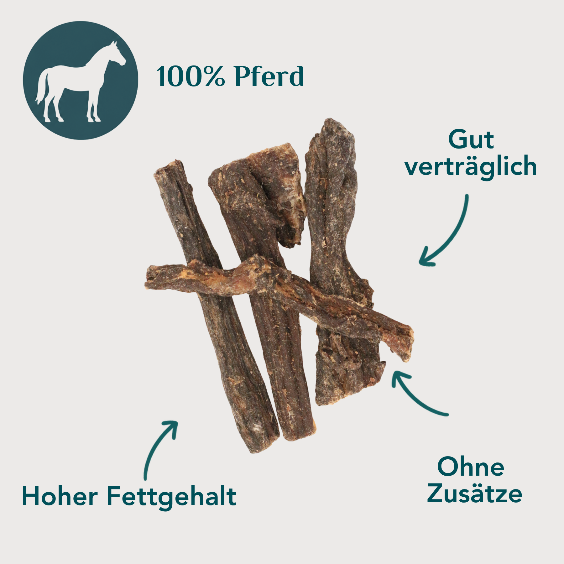 Wau-Knabber Pferdefleisch getrocknet freigestellt – 100 % Pferd, 79,8 % Rohprotein, hypoallergen, ohne Zusätze