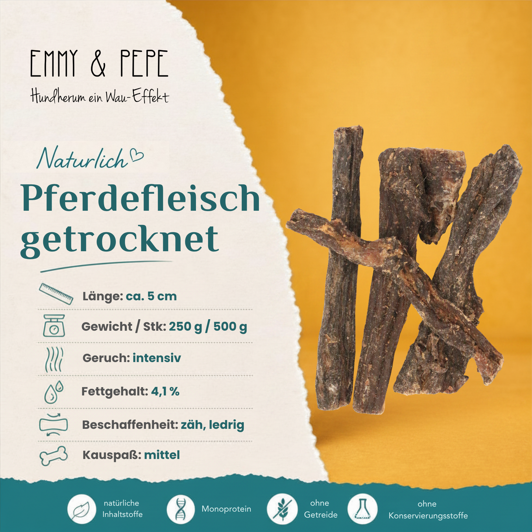 Produkteigenschaften Pferdefleisch getrocknet für Hunde – Fettgehalt, Beschaffenheit und Kauspaß