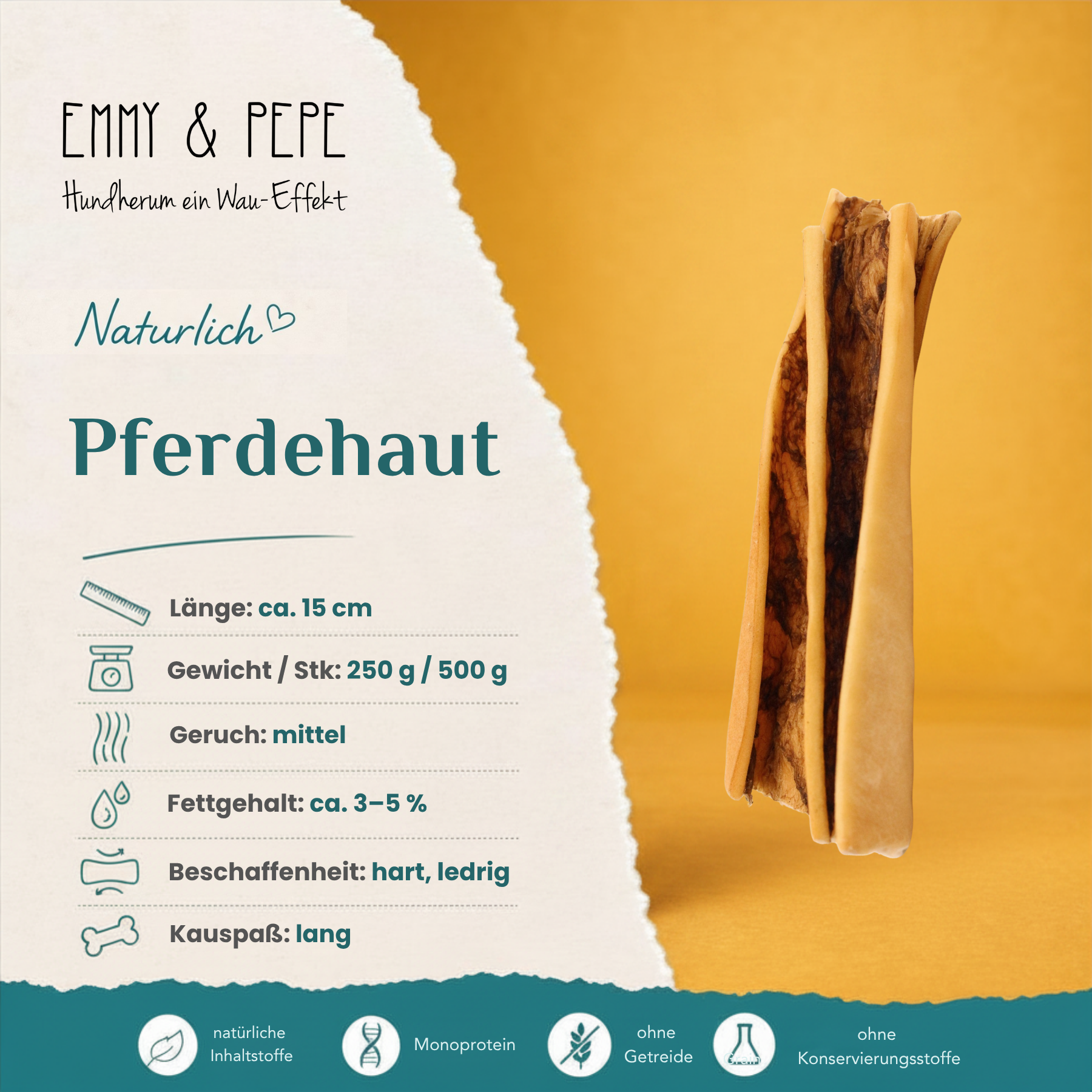 Produkteigenschaften Pferdehaut ohne Fell für Hunde – Fettgehalt, Beschaffenheit und Kauspaß