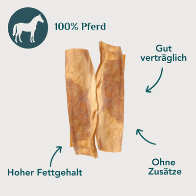 Wau-Knabber Pferdehautplatten freigestellt – 100 % Pferd, hypoallergen, nur 2,3 % Fett, ohne Zusätze
