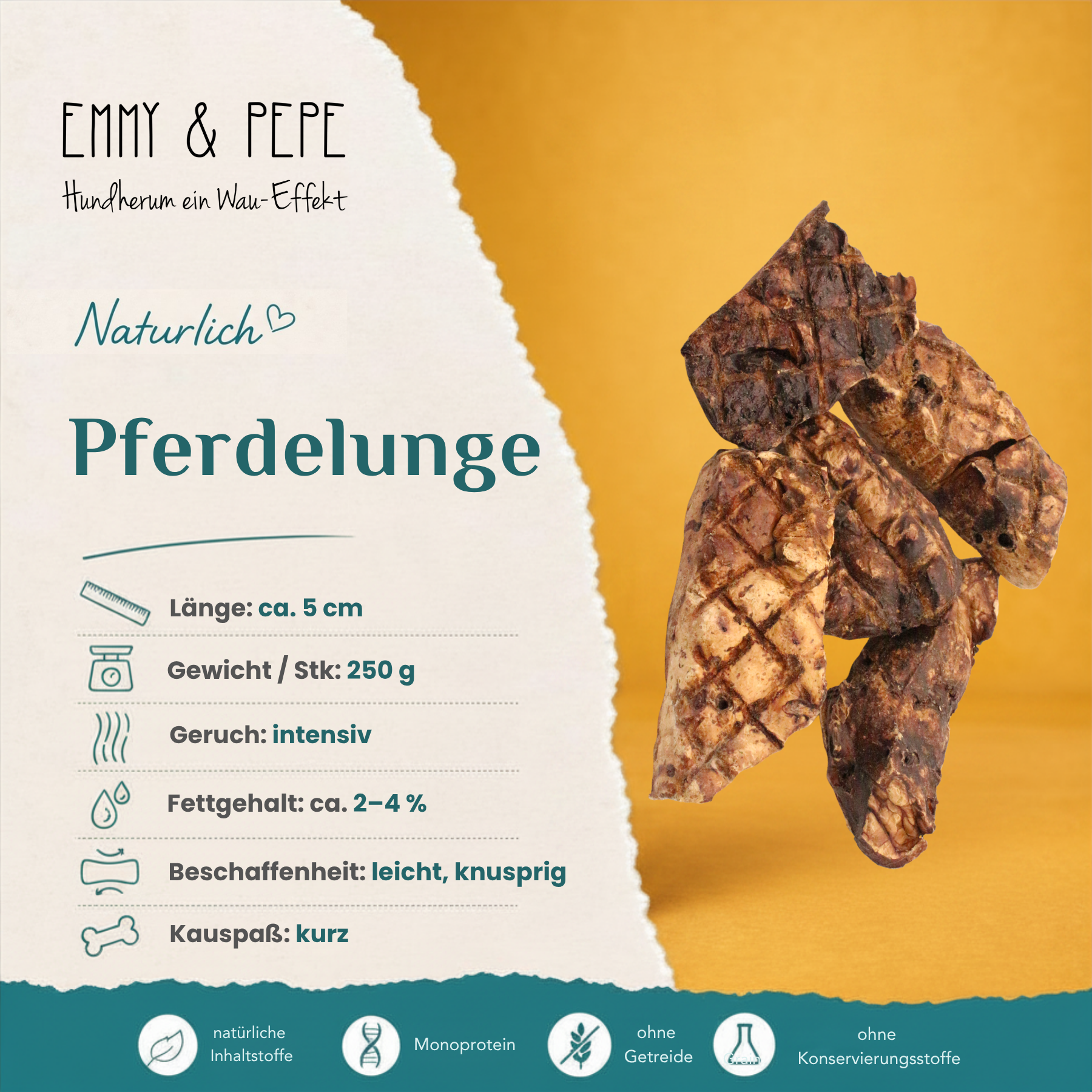 Produkteigenschaften Pferdelunge für Hunde – Fettgehalt, Rohfaser, Beschaffenheit und Kauspaß