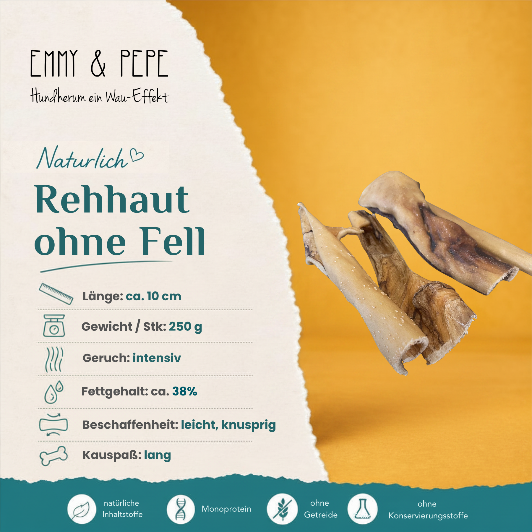 Produkteigenschaften Rehhaut ohne Fell für Hunde – Fettgehalt, Beschaffenheit und Kauspaß
