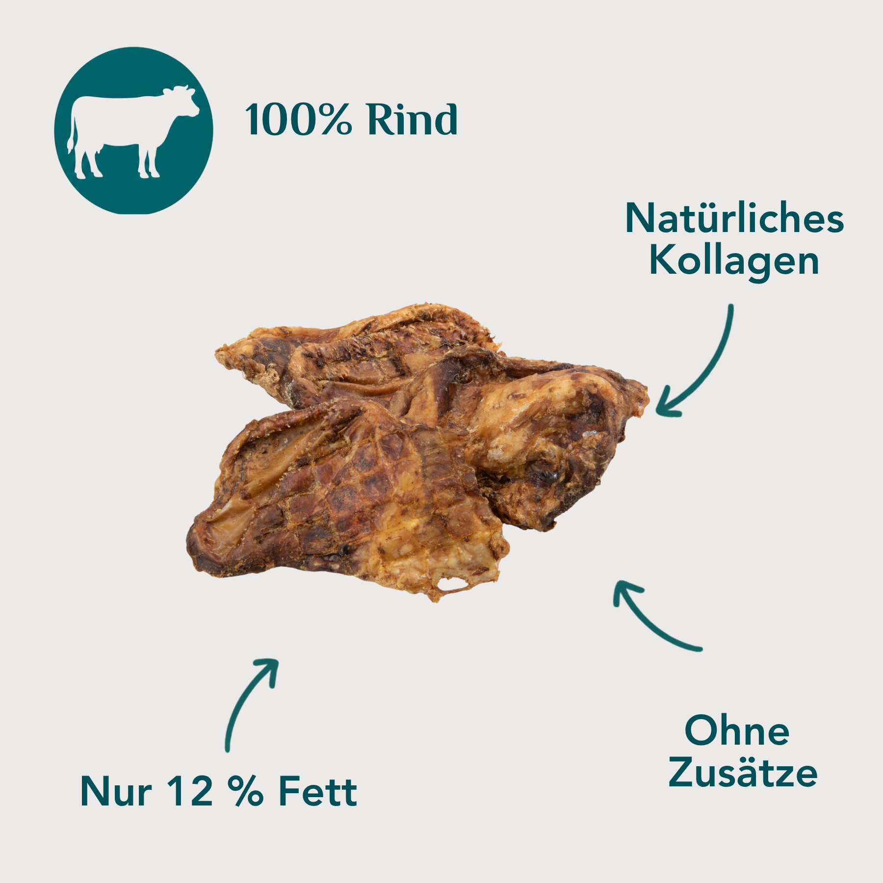 Wau-Knabber Rinder-Lefzen freigestellt – 100 % Rind, 82 % Rohprotein, natürliches Kollagen