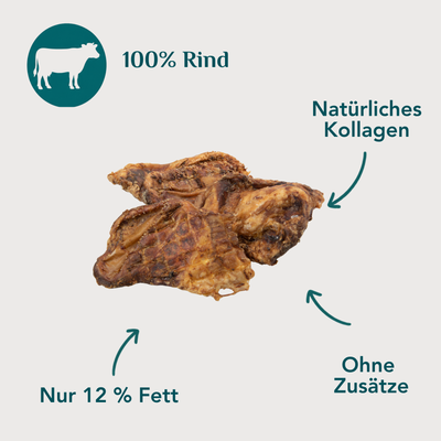 Wau-Knabber Rinder-Lefzen freigestellt – 100 % Rind, 82 % Rohprotein, natürliches Kollagen