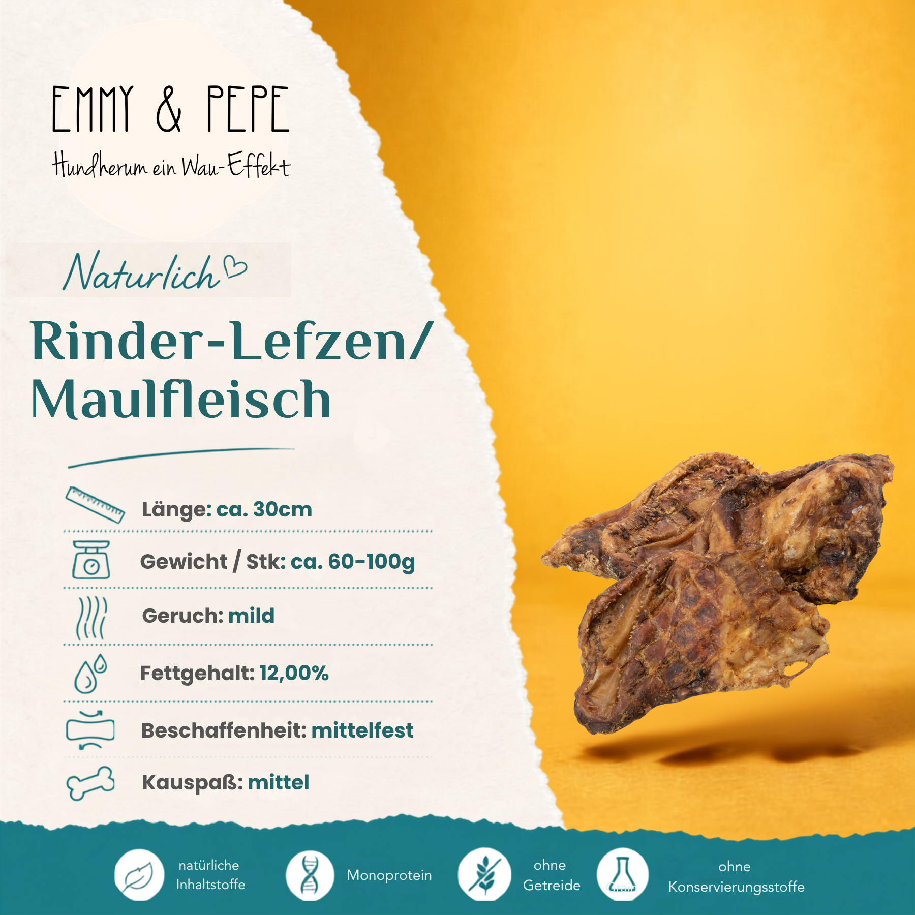 Produkteigenschaften Rinder-Lefzen Maulfleisch für Hunde – Fettgehalt, Beschaffenheit und Kauspaß