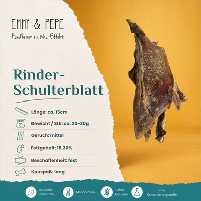 Produkteigenschaften Rinder Schulterblatt für Hunde – Fettgehalt, Beschaffenheit und Kauspaß auf einen Blick