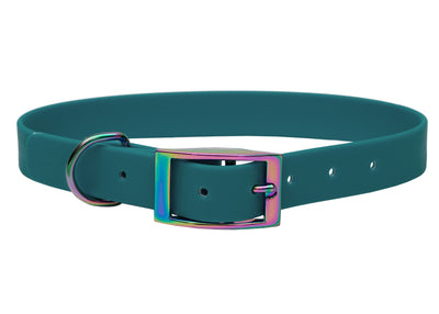 Biothane Halsband für Hunde, Modell  Green, Verschlussfarbe  Regenbogen 