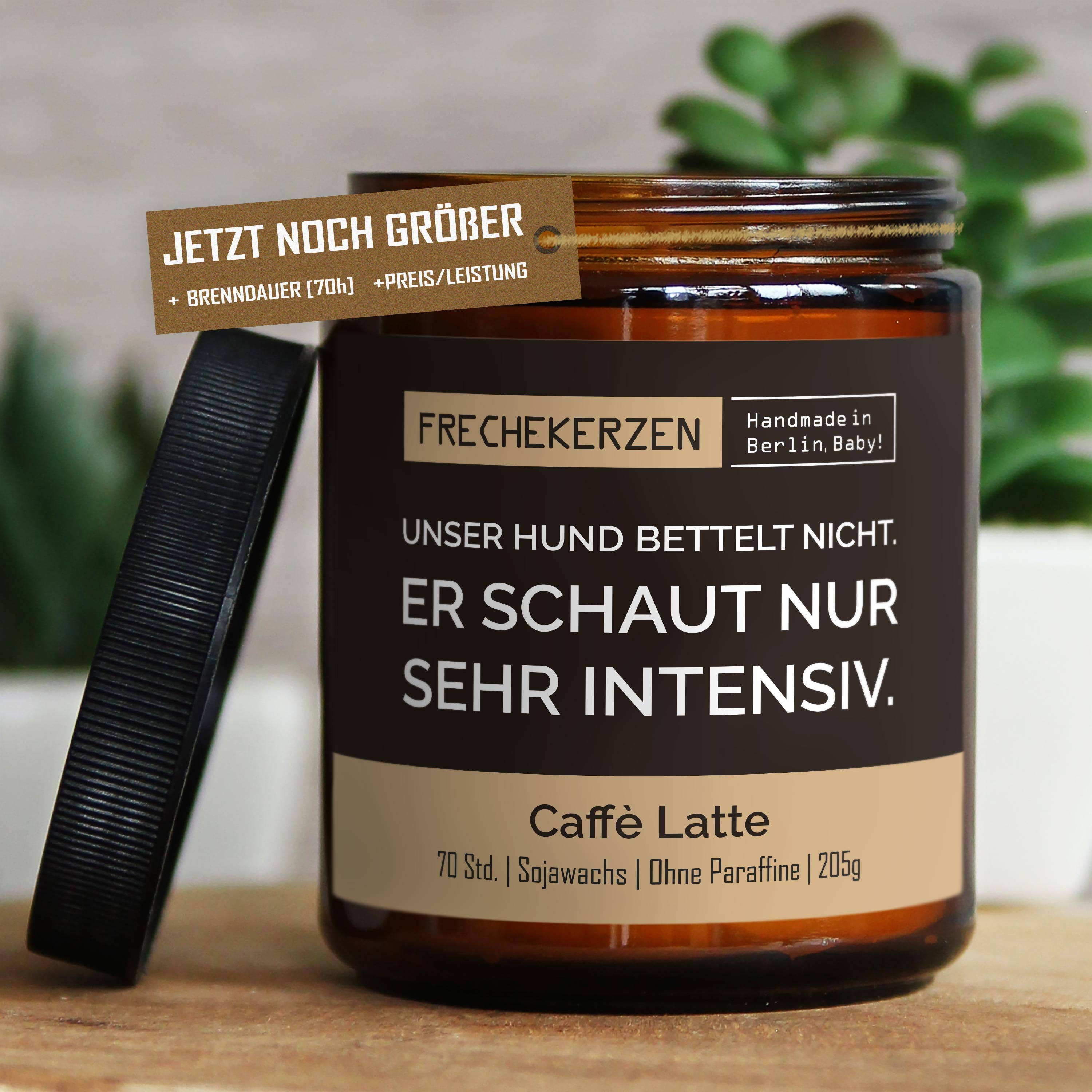 Sojawachs Kerze | unser hund bettelt nicht. er schaut nur se