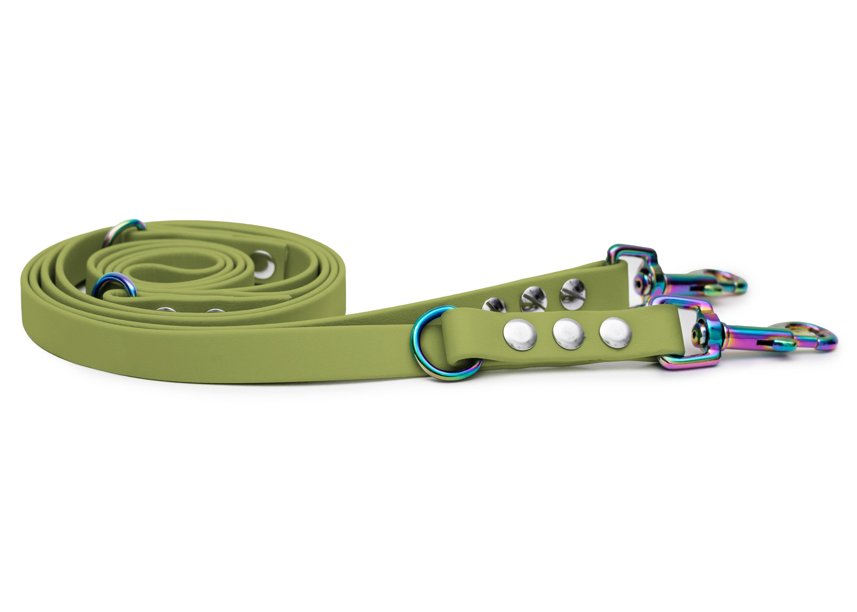 EMMY & PEPE Hundeleine Biothane Khaki mit Bolzenkarabiner Regenbogen
