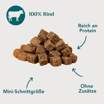 Rindfleisch-Miniwürfel Soft für Hunde – 100 % Rind, weicher Trainingssnack ohne Zusätze | EMMY & PEPE