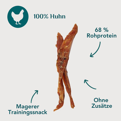 Wau-Knabber Hühnerfilet Streifen freigestellt – 100 % Huhn, magerer Trainingssnack, 68 % Rohprotein, ohne Zusätze
