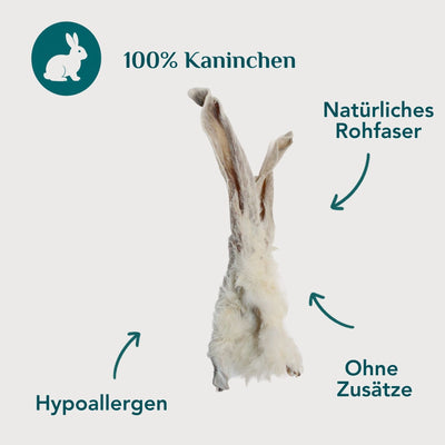 Wau-Knabber Kaninchenohren mit Fell freigestellt – 100 % Kaninchen, hypoallergen, natürliche Rohfaser, ohne Zusätze