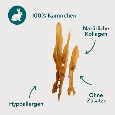 Wau-Knabber Kaninchenohren ohne Fell freigestellt – 100 % Kaninchen, hypoallergen, natürliches Kollagen, ohne Zusätze