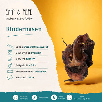 Produkteigenschaften Rindernasen für Hunde – Geruch, Fettgehalt, Beschaffenheit und Kauspaß