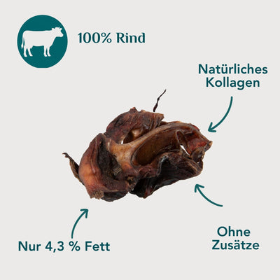 Wau-Knabber Rindernasen freigestellt – 100 % Rind, nur 4,3 % Fett, ohne Zusätze