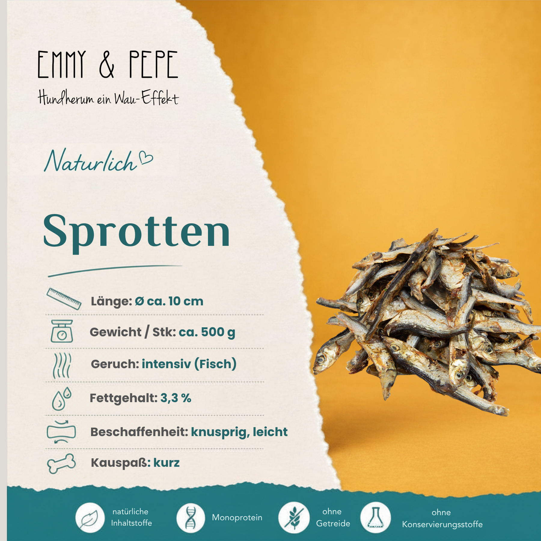 Produkteigenschaften Sprotte für Hunde – Fettgehalt, Omega-3, Beschaffenheit und Kauspaß