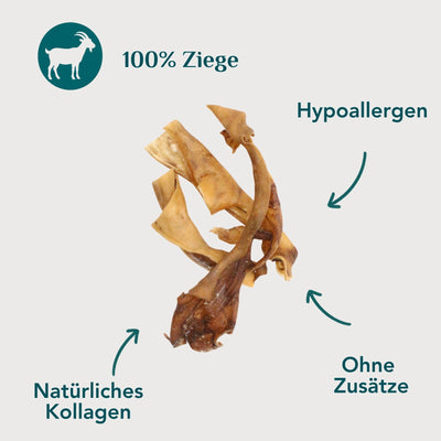 Wau-Knabber Ziegenkopfhaut ohne Fell freigestellt – 100 % Ziege, hypoallergen, natürliches Kollagen, ohne Zusätze