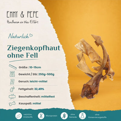 Wau-Knabber Ziegenkopfhaut ohne Fell getrocknet – Kauartikel für Hunde: 56,3 % Rohprotein, natürliches Kollagen, hypoallergener Snack für Hunde mit Fleischallergie