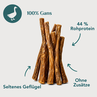 Gänsefleischstangerl für Hunde – 100 % Gans, seltenes Geflügel, Kausnack ohne Zusätze | EMMY & PEPE