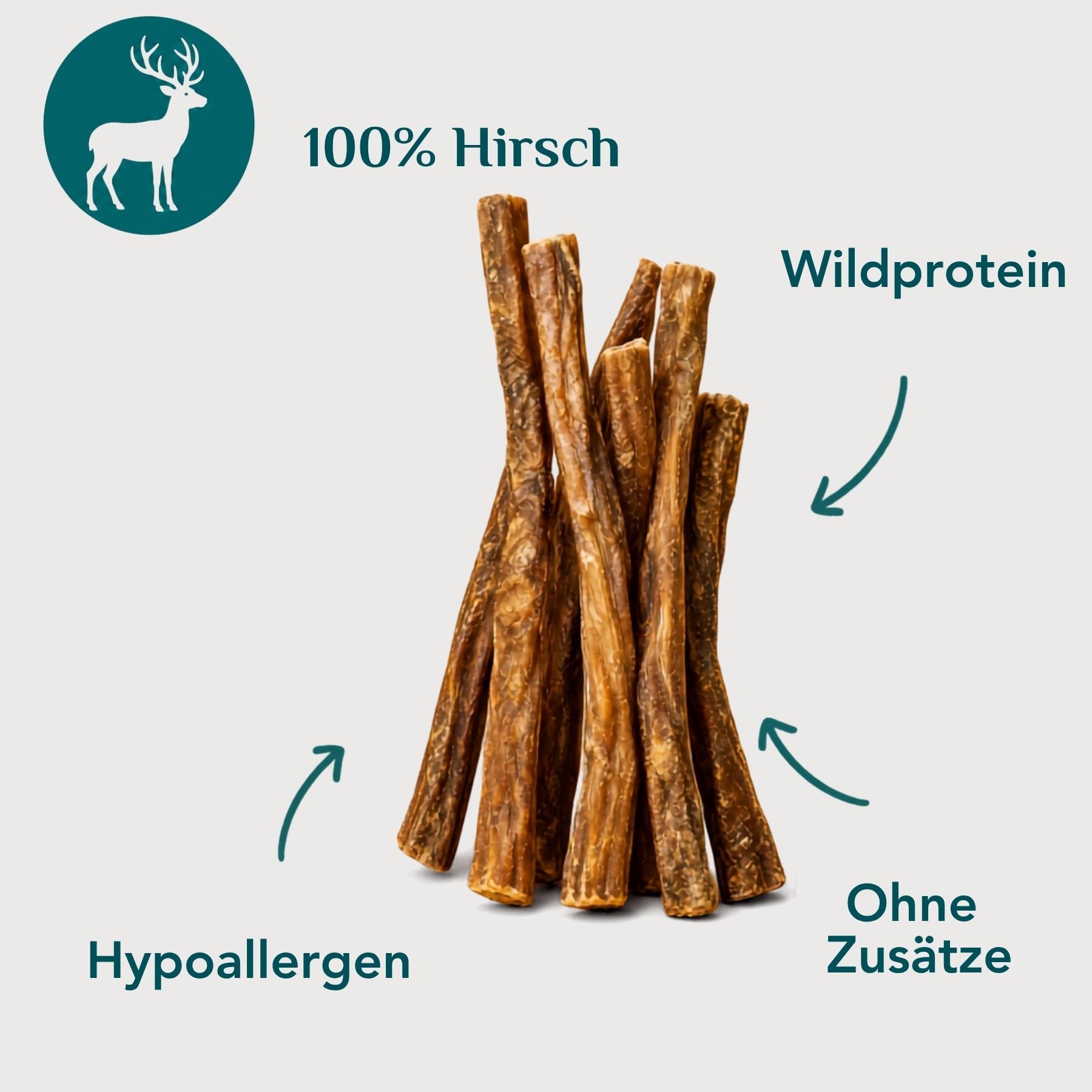 Wau-Stangerl Hirschfleischstangerl freigestellt – 100 % Hirsch, Wildprotein, hypoallergen, schonend getrocknet, ohne Zusätze