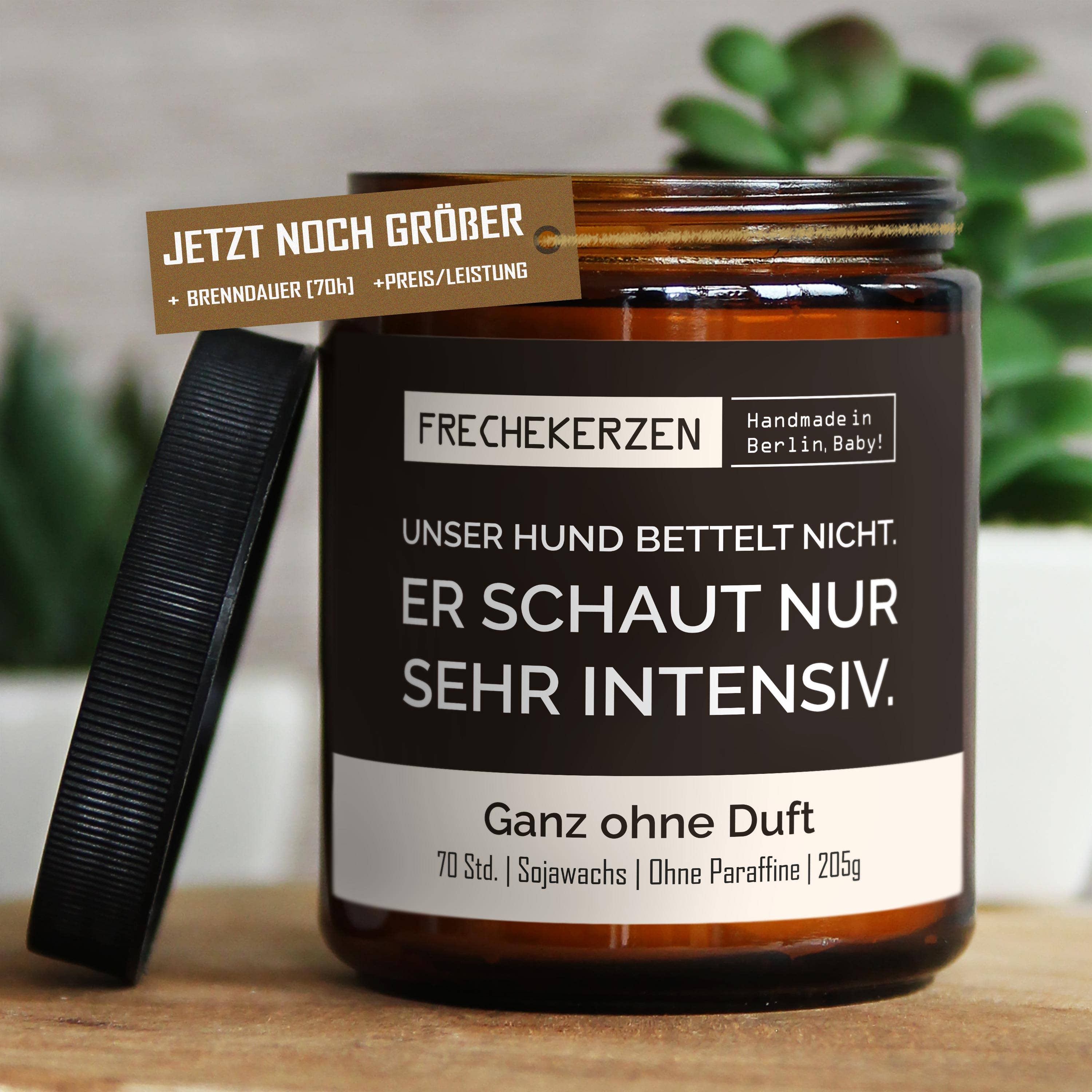 Sojawachs Kerze | unser hund bettelt nicht. er schaut nur se
